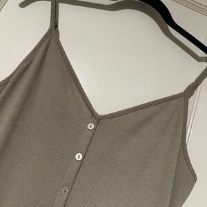 Active USA Taupe Ribbed Button-Down Midi Dress